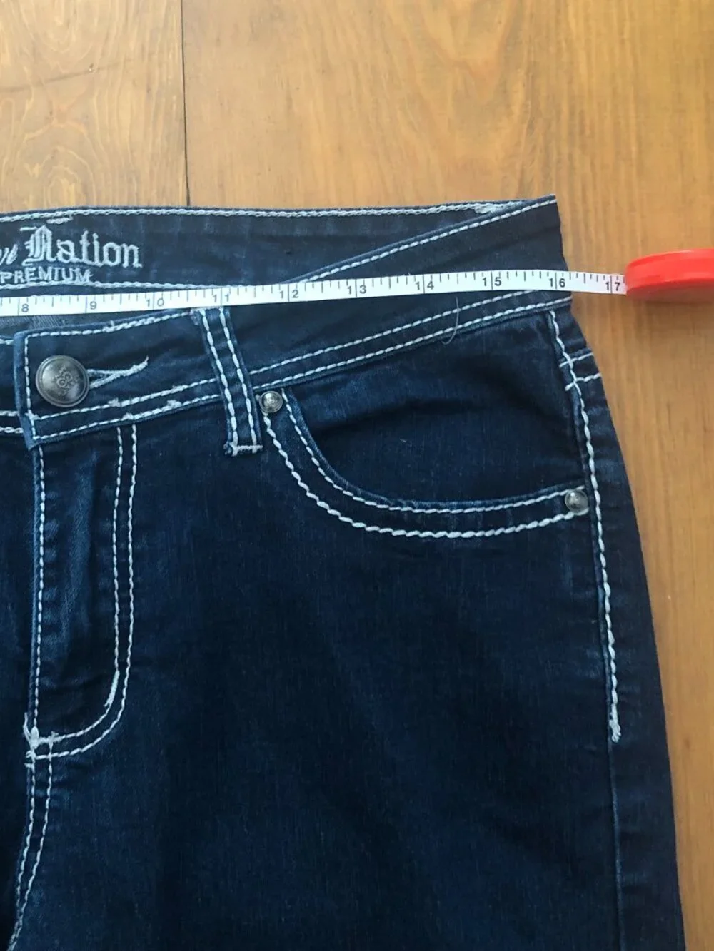 Love Nation Premium Women's Dark Wash Bootcut Jeans Size 10 Embellished Pockets